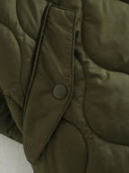 Olive green bodywarmer with angled flap pocket and round snap closure