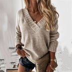 Women's Knit Sweater Oversized Soft Knit | Elegant V-Neck Casual Top