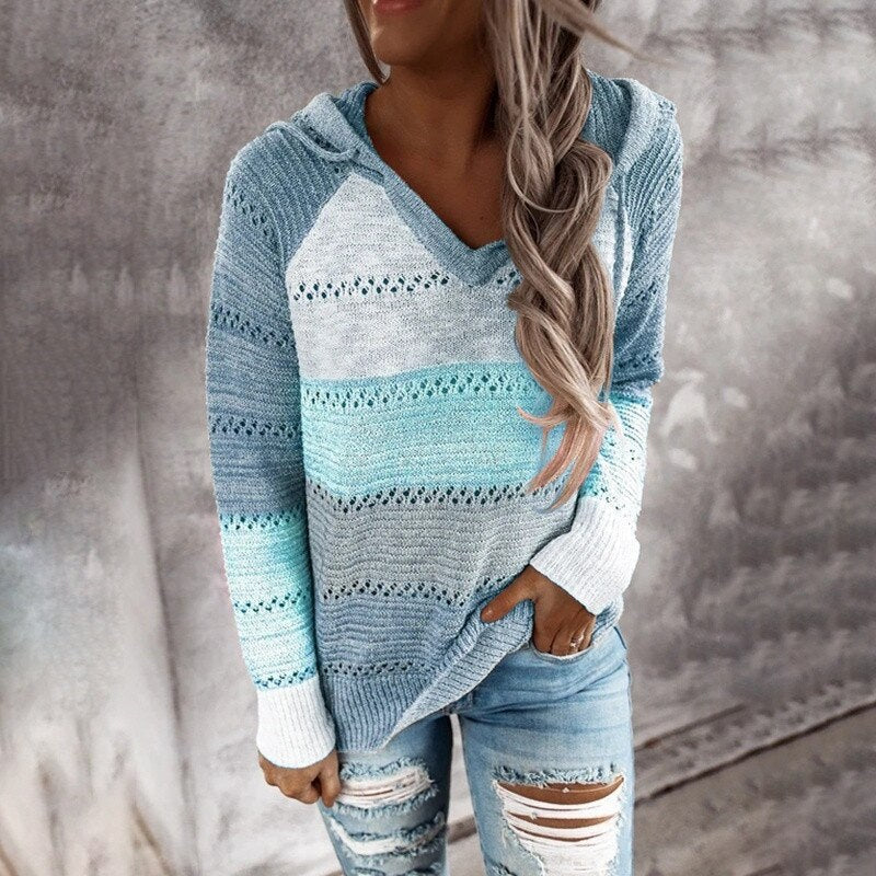 Women's Sweater Patchwork Hooded Knit Loose-Fitting | Lydia Patchwork