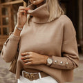 Women's Turtleneck Sweater Silver Button Sleeves | Cozy Fall Fashion
