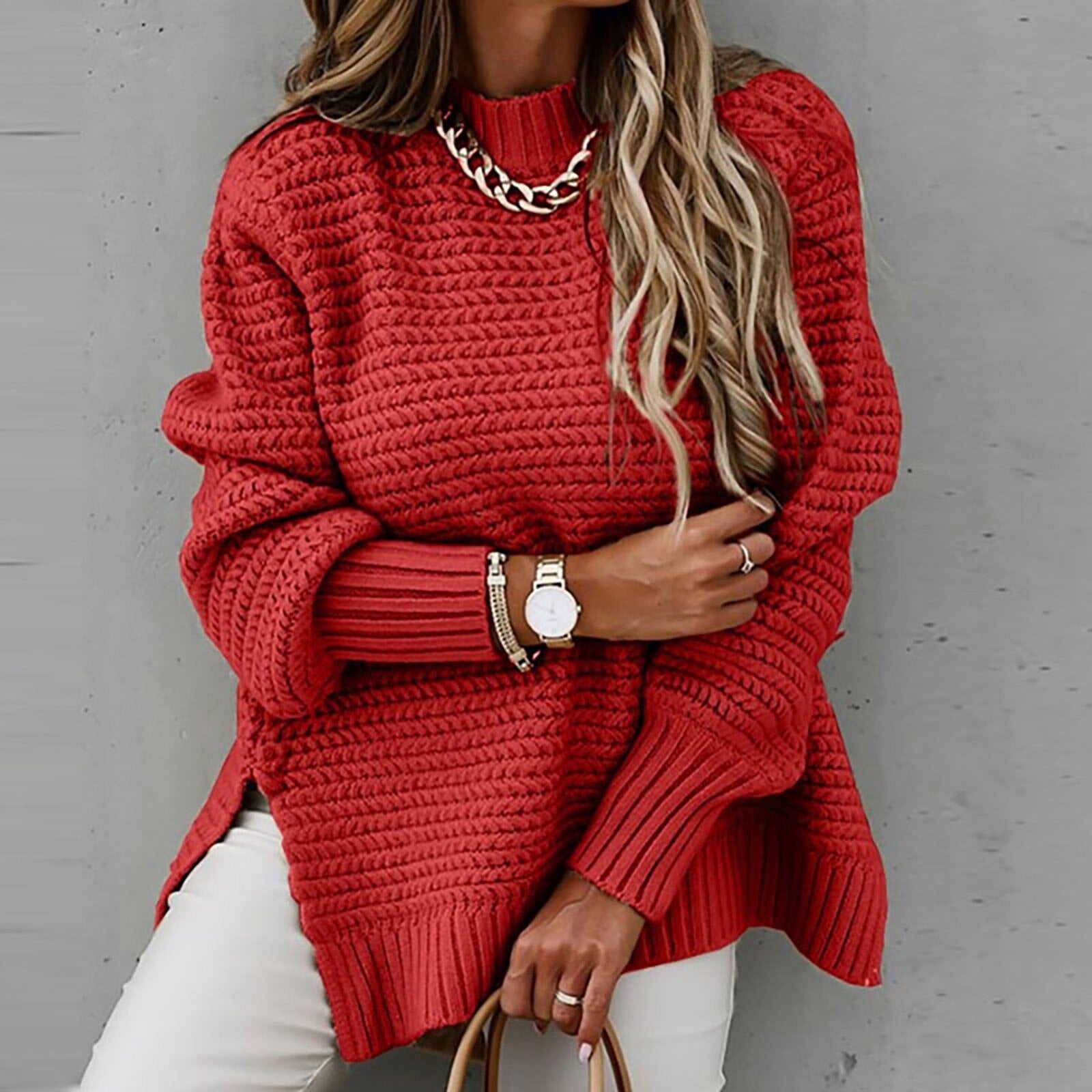 Women's Sweater Elegant Half-High Neck Knit | Knitted Autumn Sweater