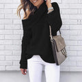 Women’s off-shoulder knitted sweater, black, long sleeves with chunky texture.