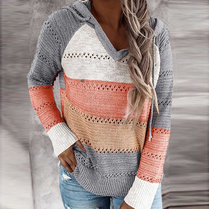 Women's Sweater Patchwork Hooded Knit Loose-Fitting | Lydia Patchwork