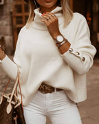 Women's Turtleneck Sweater Silver Button Sleeves | Cozy Fall Fashion