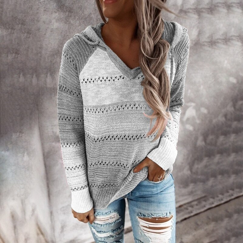 Women's Sweater Patchwork Hooded Knit Loose-Fitting | Lydia Patchwork
