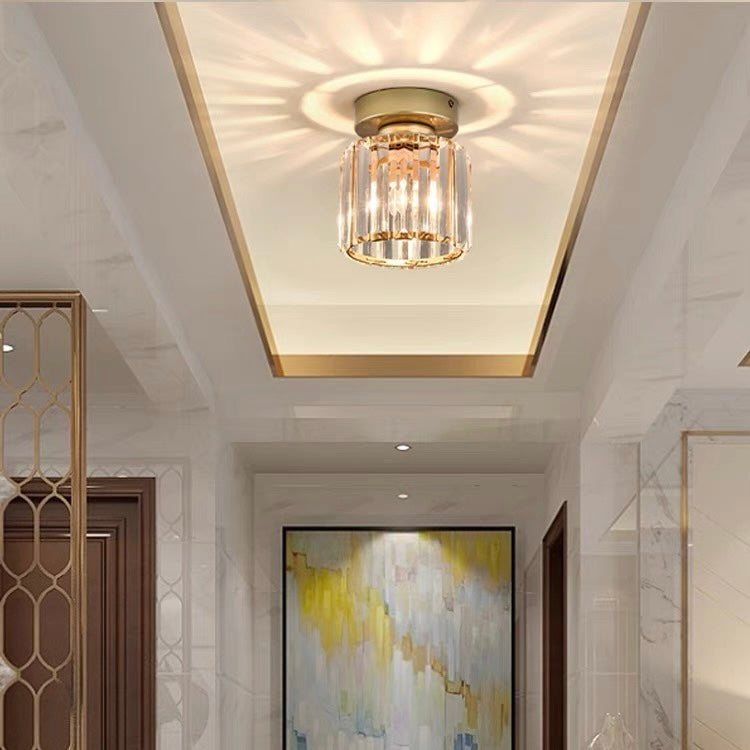 Gold crystal flush mount ceiling lamp with small square clear crystal shade