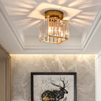 Gold crystal flush mount ceiling lamp with clear crystal shade and square frame