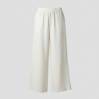 White high-waisted wide-leg pants with elastic waistband and straight wide silhouette