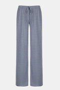 Navy and white striped wide-leg trousers with tie drawstring waist