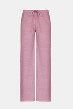 Pink and white striped wide-leg trousers with drawstring waist