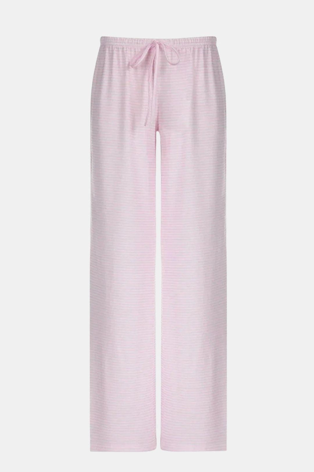 Light pink striped wide-leg trousers with elastic drawstring waist