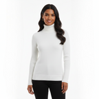 Women’s cashmere turtleneck sweater in white, long sleeves, ribbed hem