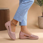 Women's slip-on casual shoes in blush pink with cutout design and open side