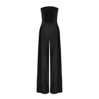 Strapless wide-leg jumpsuit, black, back view with high neckline and wide legs