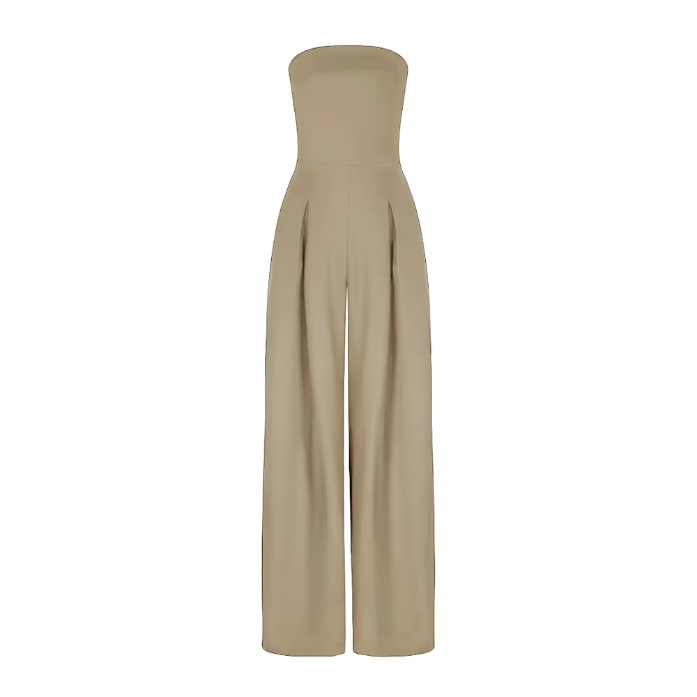 Strapless wide-leg jumpsuit, beige, strapless straight bodice with wide straight legs