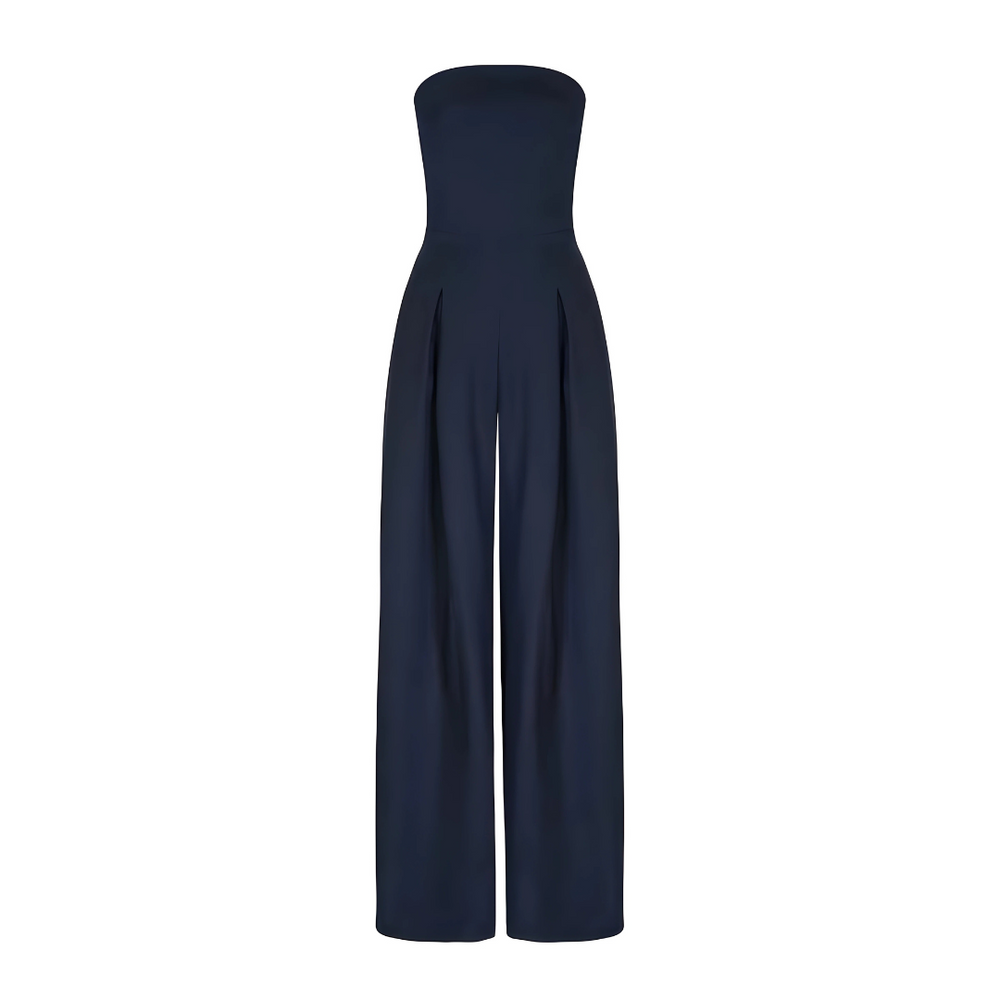 Strapless wide-leg jumpsuit, navy, strapless bodice with wide fluid pant legs