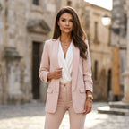 Martina women's blazer, light pink, long sleeves, flap pockets, open front