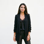 Martina women's blazer, black, notched lapels, long sleeves, open front with pockets