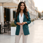 Martina women's blazer, dark green, notched lapels, long sleeves, flap pockets