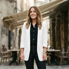 Martina women's blazer, white, notched lapels, long sleeves, front flap pockets