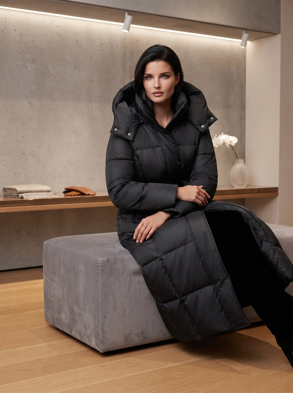 Women’s Maxi Long Puffer Coat with Belt