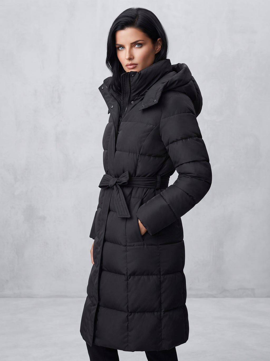 Women’s Maxi Long Puffer Coat with Belt