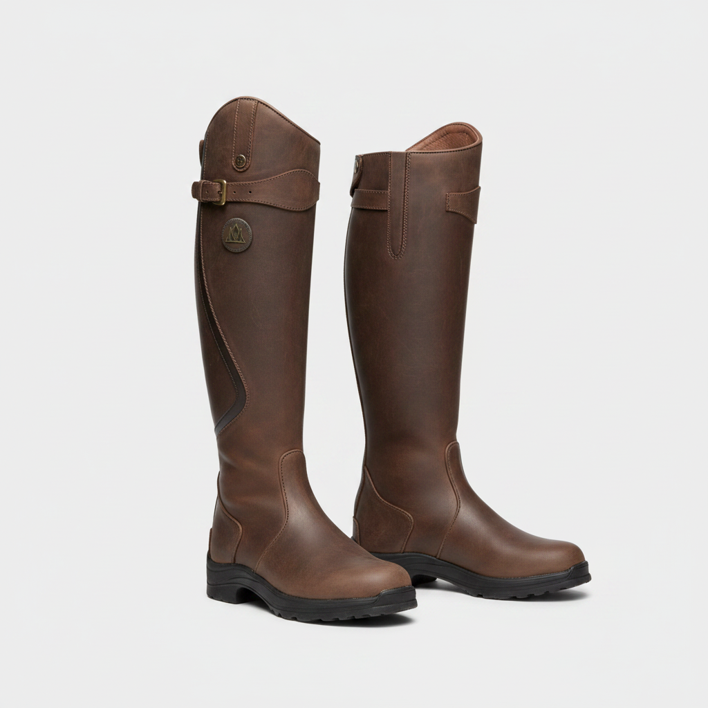 Knee-High Waterproof Boots with Buckle Strap and Grip Sole