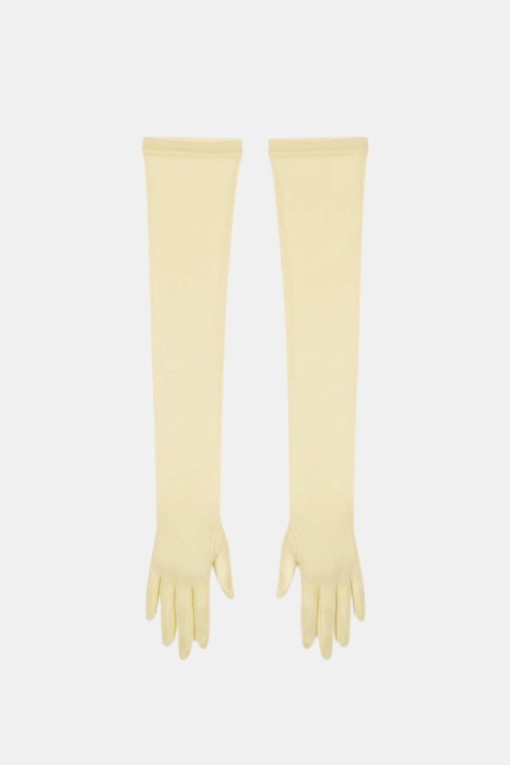 Sheer mesh elbow-length gloves, ivory smooth mesh, open fingers