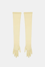 Sheer mesh elbow-length gloves, ivory smooth mesh, open fingers
