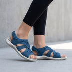 Orthopedic sandals with adjustable straps and contoured footbed in blue