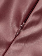 Burgundy faux leather mock-neck top zipper detail on seam