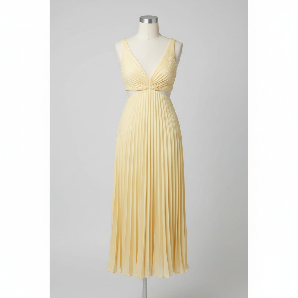 Pleated Cut Out Midi Dress for Wedding Guests and Cocktail Parties