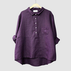 Purple button-front cotton blouse with point collar and chest pocket