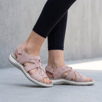 Light pink orthopedic sandals with contoured footbed and adjustable straps