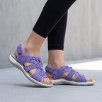 Orthopedic sandals with adjustable straps and contoured footbed in purple