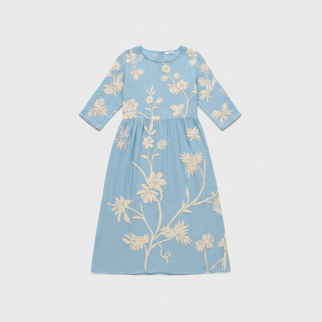 Bellmont | Elegant Floral Round Neck Midi Dress for Summer and Garden Parties