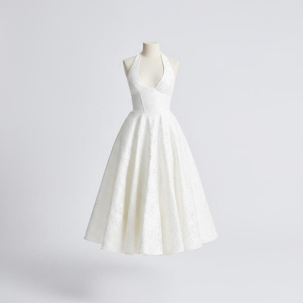 Cotton-blend sleeveless A-line midi dress, white, flared skirt