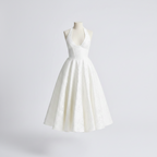 Cotton-blend sleeveless A-line midi dress, white, flared skirt