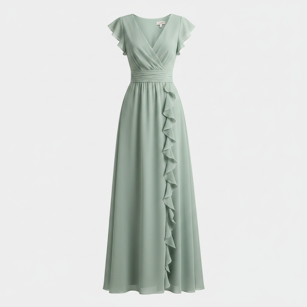 Elegant V Neck Ruffle Maxi Dress for Weddings and Special Occasions