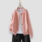 Women's button-front ribbed-cuff sweater, pink