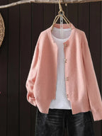 Women's button-front ribbed-cuff sweater, dusty pink