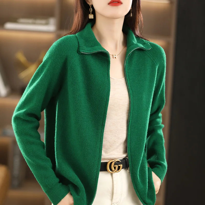 Women's Cardigan With Double Zipper And Soft Knit Warmth | Celeste