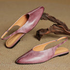 Mauve leather slingback flats with open topline and low-profile heel