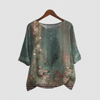 Women's Vintage Floral Print Blouse with Short Sleeves