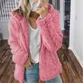 Pink teddy fleece outerwear, open front with plush sherpa texture
