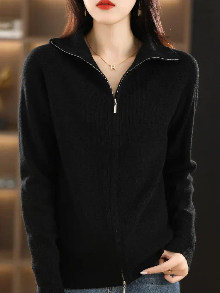 Women's Cardigan With Double Zipper And Soft Knit Warmth | Celeste