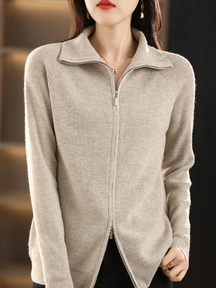 Women's Cardigan With Double Zipper And Soft Knit Warmth | Celeste