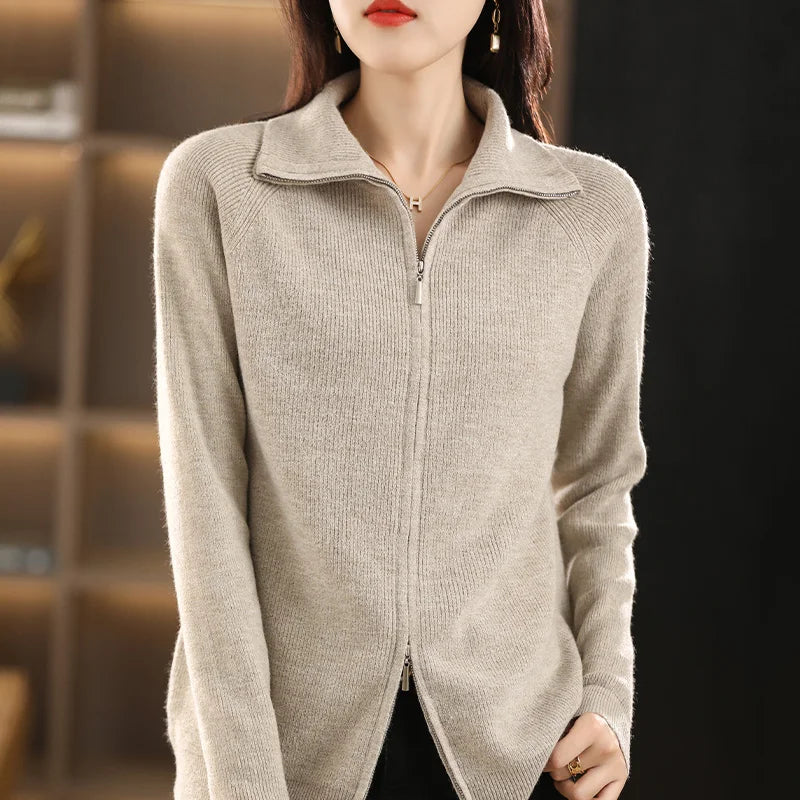 Women's Cardigan With Double Zipper And Soft Knit Warmth | Celeste