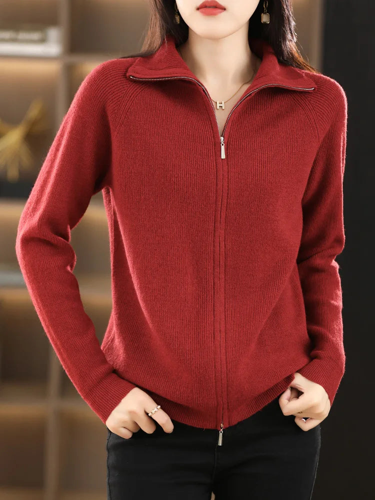 Women's Cardigan With Double Zipper And Soft Knit Warmth | Celeste