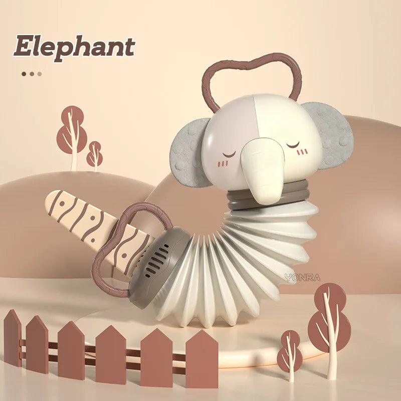 Elephant 2-in-1 baby accordion and rattle toy with plush head and pleated body